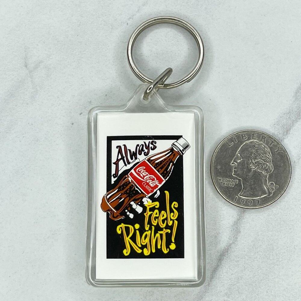 Vintage Coca-Cola Classic Coke Always Feels Right Double Sided Keychain Keyring